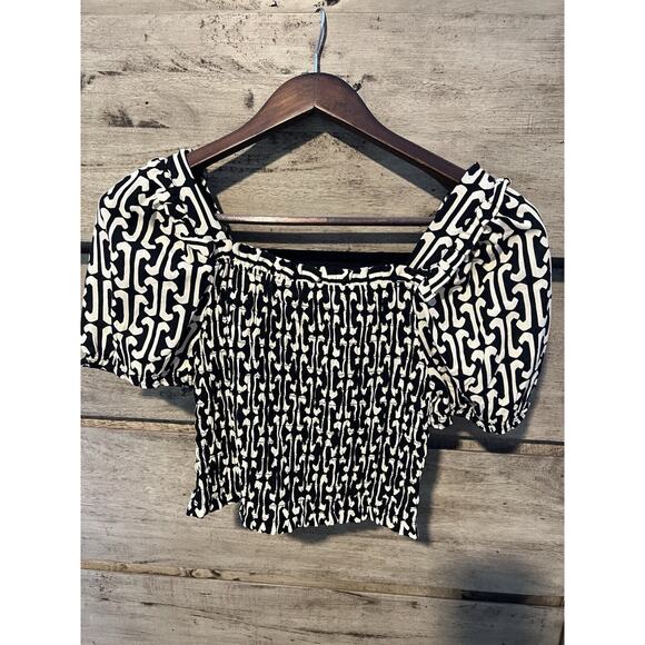 Monteau Linen Blend Crop Top Black & White Women's Medium BNWT! - Picture 3 of 9